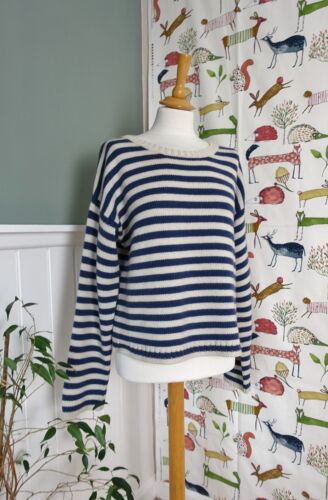 MARILYN MOORE blau & haferflocken gestreift 100 % Kaschmir maritim kastig Pullover Gr. 16 - Bild 4 von 9