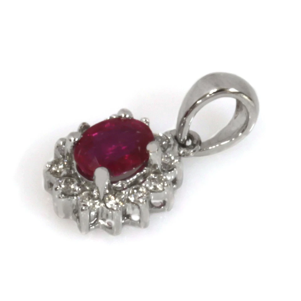 Colgante de flores con halo de oro blanco sólido de 14 k y diamantes rojos naturales de 0,4 quilates de 15 mm Foto 2 de 4