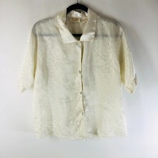 Victorias Secret Pajama Top Vintage Gold Label Satin Floral Button Front Ivory S