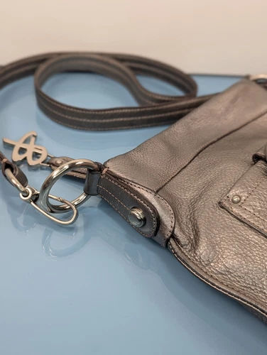 B Makowsky Silver Pebbled Soft Leather Small Convertible Crossbody Shoulder Bag - Picture 9 of 16