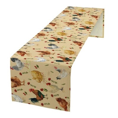 Rooster Rustic Kitchen Table Runner Farm Floral Painting Chicken Pattern Prin...