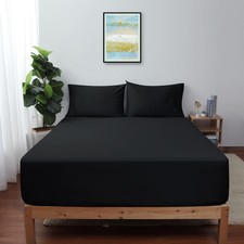 Twin XL Size Fitted Sheet Only Black, 100 Egyptian Cotton 600 Thread Count, ...