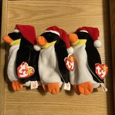 TY BEANIE BABY 1998 ZERO THE PENGUIN WITH CHRISTMAS SANTA HAT MINT NOS SET OF 3
