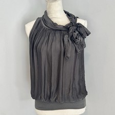 Made In Italy Charcoal Silk Tie Neck Top One Size