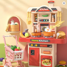 Childrens Kitchen Set Play House Toy Kitchen Table w/Sound Cooking Utensils