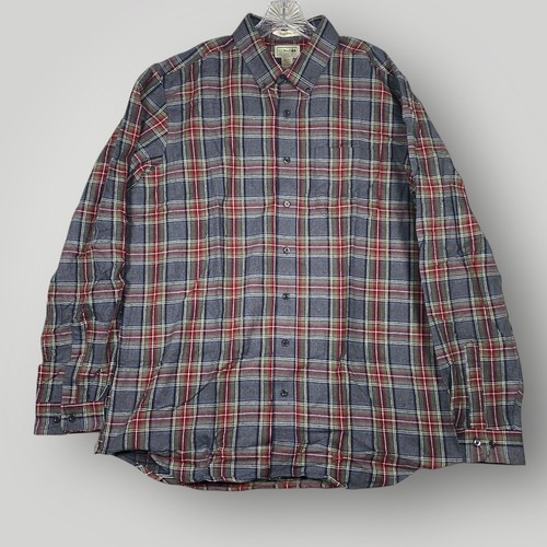 LL Bean Shirt Mens Large Tall Gray Stewart Plaid Flannel Traditional Fit Cotton - Picture 3 of 9