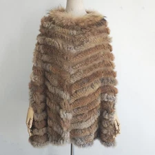 Winter Women Loose Real Rabbit Fur Woven Cloak Fur Plus Size Real Fur Shawl Top