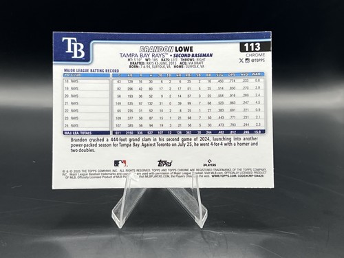 2025 Topps Chrome Brandon Lowe Sepia Refractor #113 Tampa Bay Rays - Picture 2 of 2