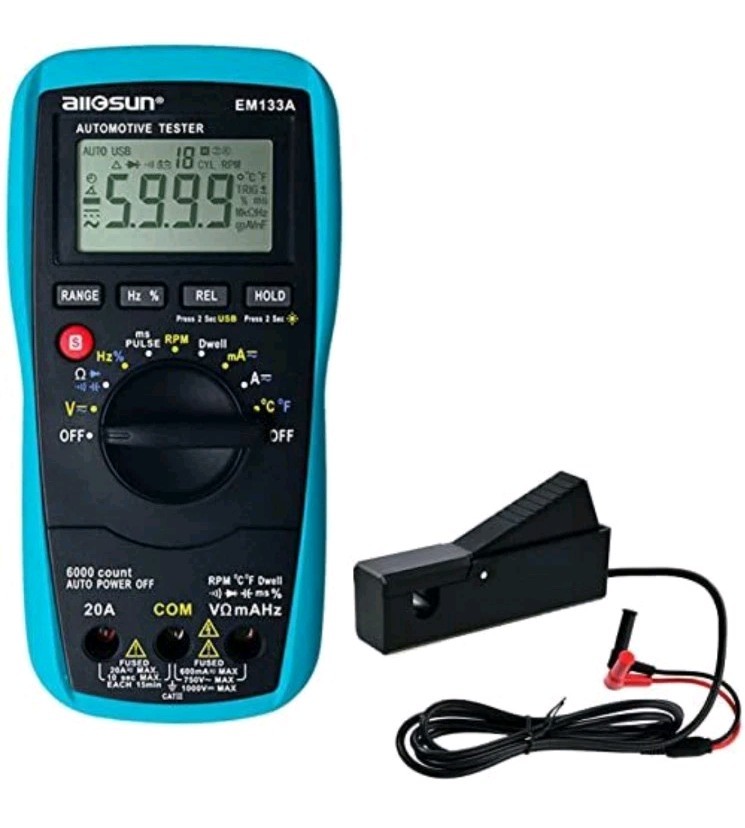 Allsun Automotive Dwell Meter Digital Multimeter Autoranging TRMS 5999 Counts AC