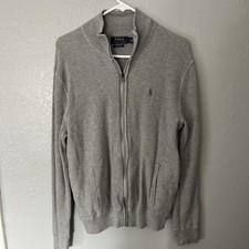 Polo Ralph Lauren Men  s Grey Pima Cotton Full Zip Sweater Cardigan M classic