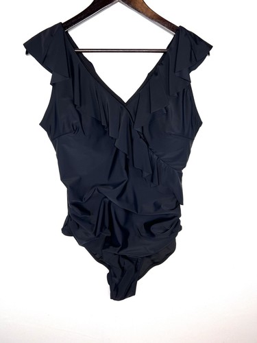 Traje de baño Blooming Jelly nuevo con etiquetas control de barriga de una pieza con volantes cuello en V talla 3XL negro - Imagen 4 de 7