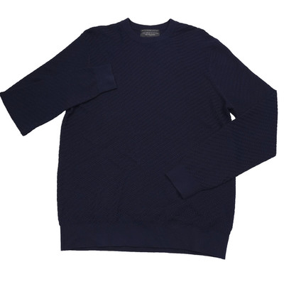 Bloomingdales Sweater Mens Medium Navy Blue Zegna Baruffa Wool Basketweave