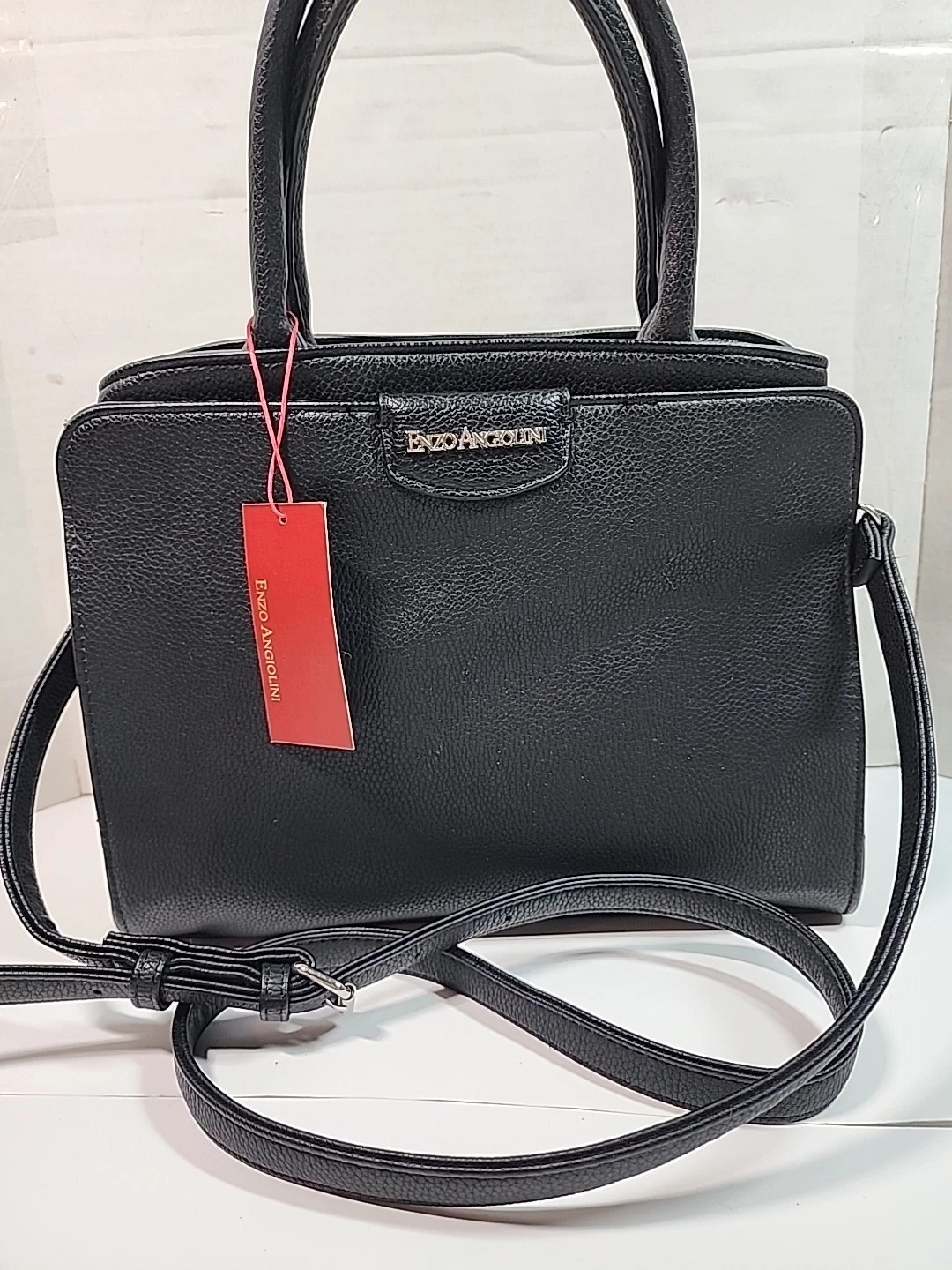 NWT Womens Enzo Angiolini Black Faux Leather Top Handle Satchel Bag Purse