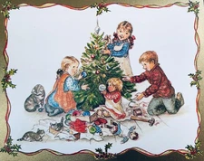 NEW Tasha Tudor CHRISTMAS CARD Children Morning Cat Kittens CASPARI SWITZERLAND