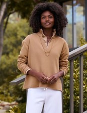 Frank & Eileen Patrick Popover Henley Sweatshirt in Camel Size XS Triple Fleece