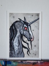 ACEO 'Velvet Night' Gouache Unicorn Fantasy Original