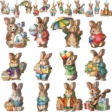 36 Pcs Easter Wooden Bunny Ornaments Easter Tree Decorations Vintage Bunny Egg H