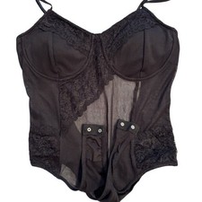 Womens Teddy Bodysuit Lingerie Black Sheer Mesh Lace Underwire Size M