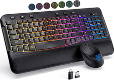 Ergonomic Wave Wireless Keyboard Mouse Combo, 9 RGB Backlit, Silent Keys