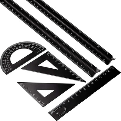 6 Pcs Triangular Ruler Set 12 Inch Engineering Scale Aluminum Architect Drafting