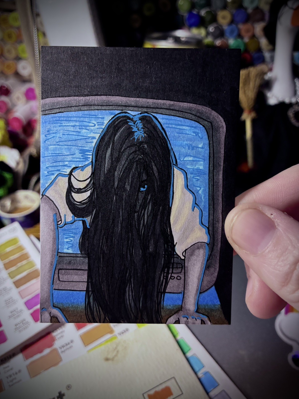 ACEO By theChaosOpossum OOAK original hand drawn 7 days sadako in the ring