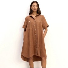 EVERLANE The Daytripper Shirt Dress 100% European Flax Linen Teracotta Size S