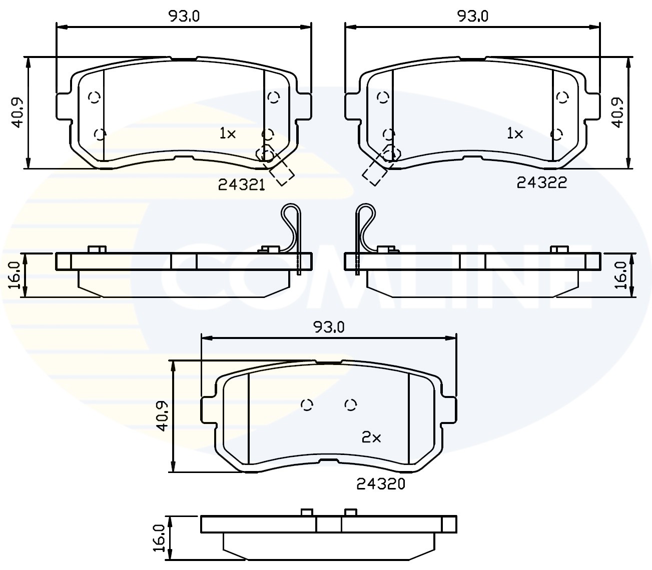Rear COMLINE CBP32016 Brake Pad Set, disc brake for HYUNDAI,KIA
