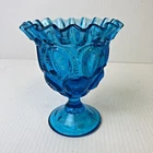 MCM L.E. Smith Blue Moon & Stars Fenton Glass Footed Dish C4-03