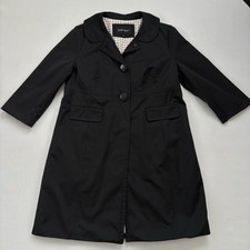 Nine West Women’s L/XL Trench Coat Black Button Up Lined Jacket 3/4 Sleeve