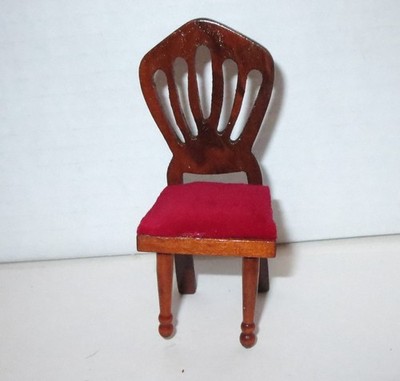Vintage Miniature Dollhouse Wood Shield Back Chair W/ Red Cushion 1:12 Scale