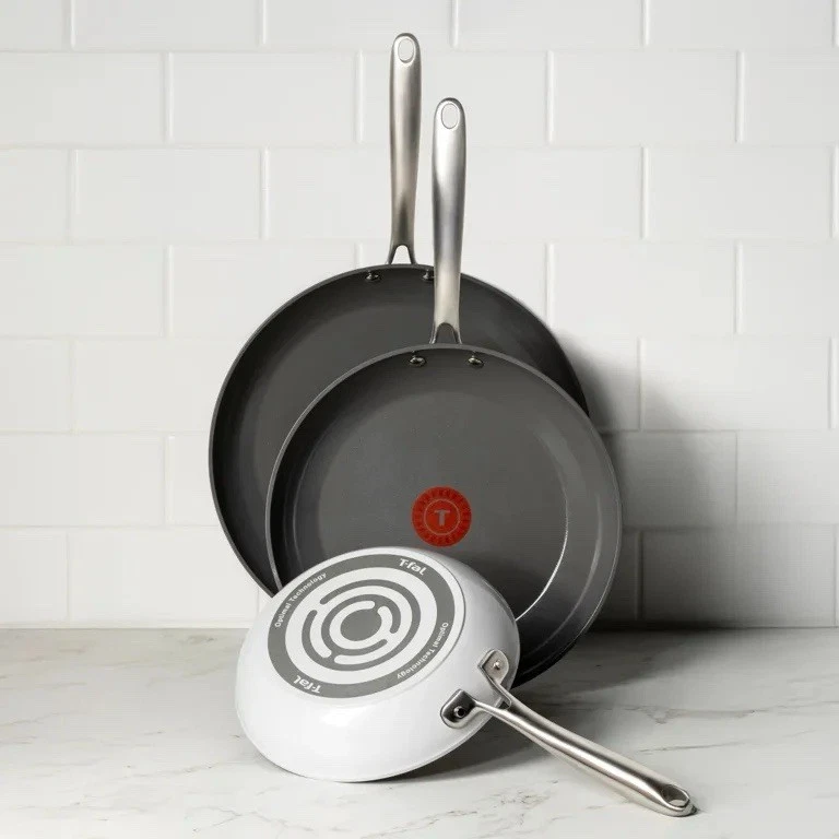 T-fal Ceramic Non-Stick Frypan Set, 3 Piece- OPEN BOX - GRAY
