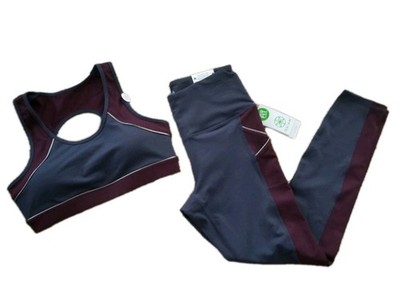 NWT WOMENS GAIAM HI RISE MANTRA METALLIC PIPING 7/8 LEGGINGS & SPORTS BRA SIZE M