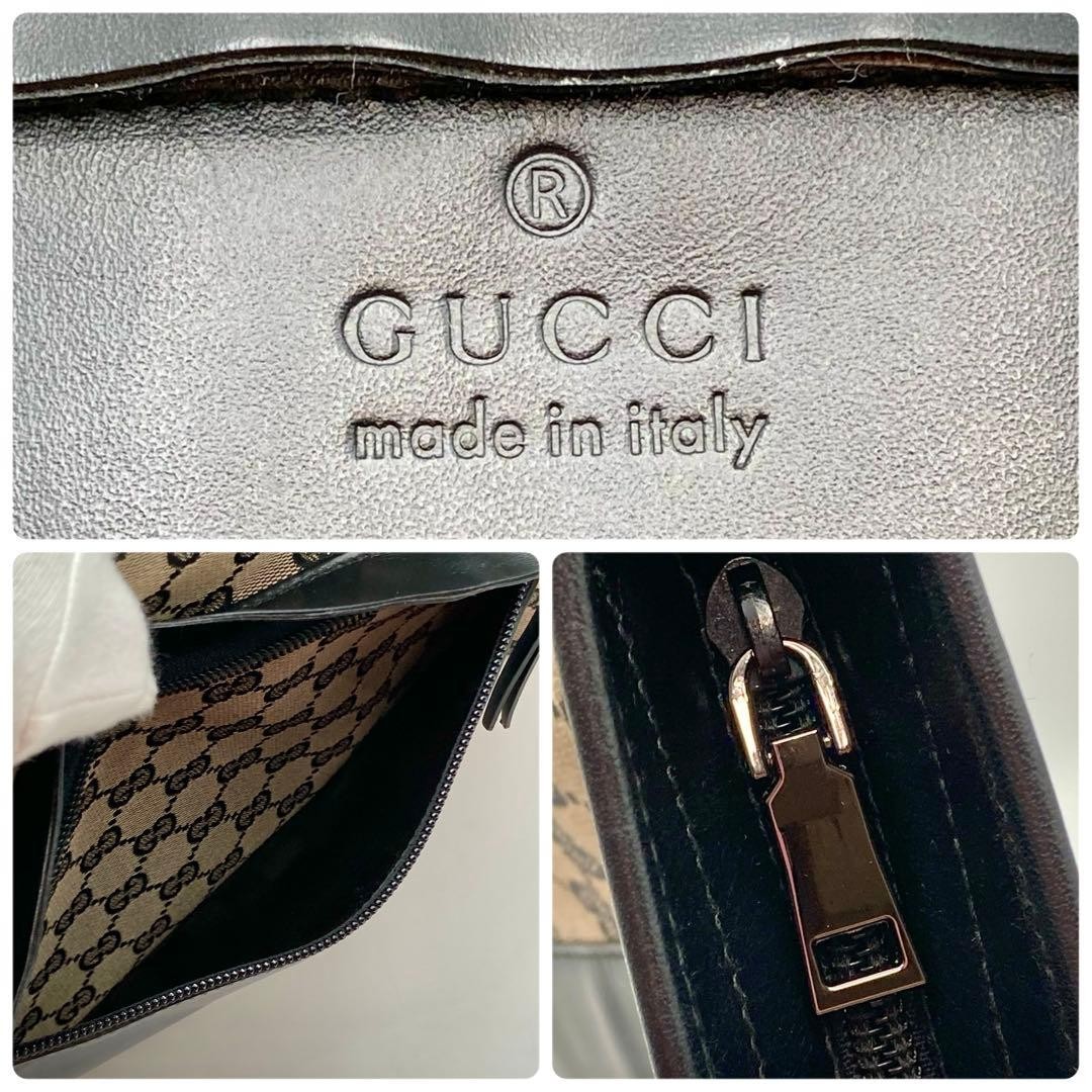 GUCCI GG Canvas Leather Tote Bag Beige Black Large Authentic Women's thumbnail 7