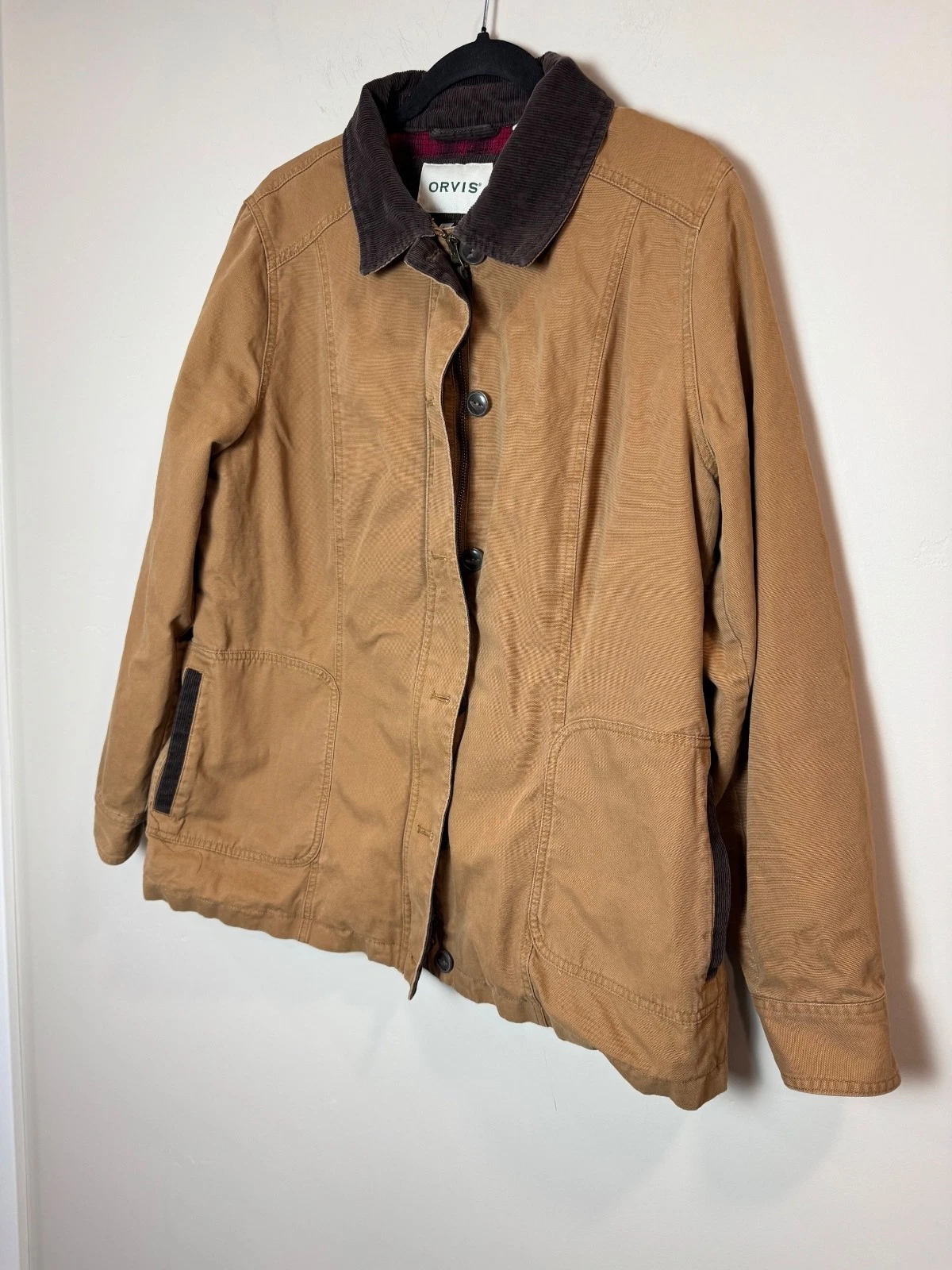 ORVIS Flannel Lined Saddle Brown Corduroy Trim Barn Jacket LARGE WORKWEAR - product detail image 3
