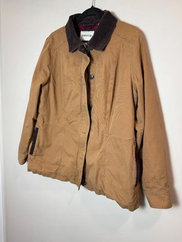 ORVIS Flannel Lined Saddle Brown Corduroy Trim Barn Jacket LARGE WORKWEAR image 3
