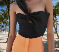 ZARA BODYSUIT WITH ASYMMETRIC NECKLINE AND BOW DETAIL SIZE M