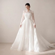 Elegant V Neck Full Lace Wedding Dresses A Line Saudi Bridal Dress for Brides