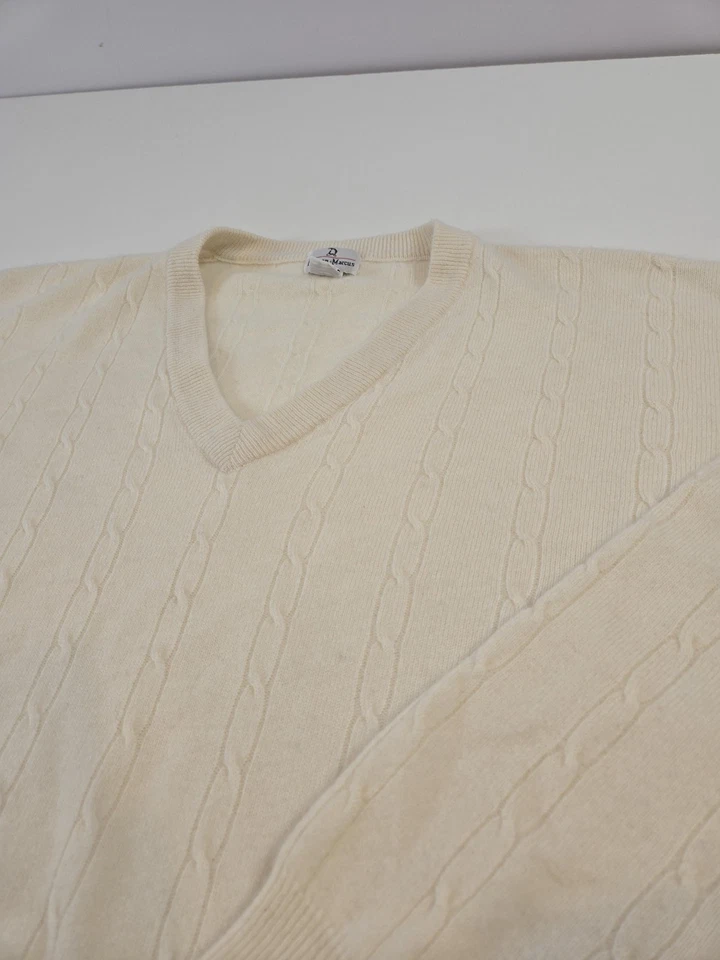 Suéter De Colección Neiman Marcus Para Hombres XL Marfil Cuello en V Tejido con Cable 100% Cachemira Años 90 Foto 2 de 4