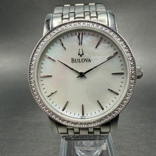 Bulova Watch Men 38mm MOP Dial Silver Tone Diamond Round 96E110 New Battery
