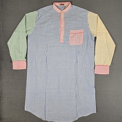 Derek Rose Sleepshirt Mens Large Striped Colorful Bullock & Jones Band Collar