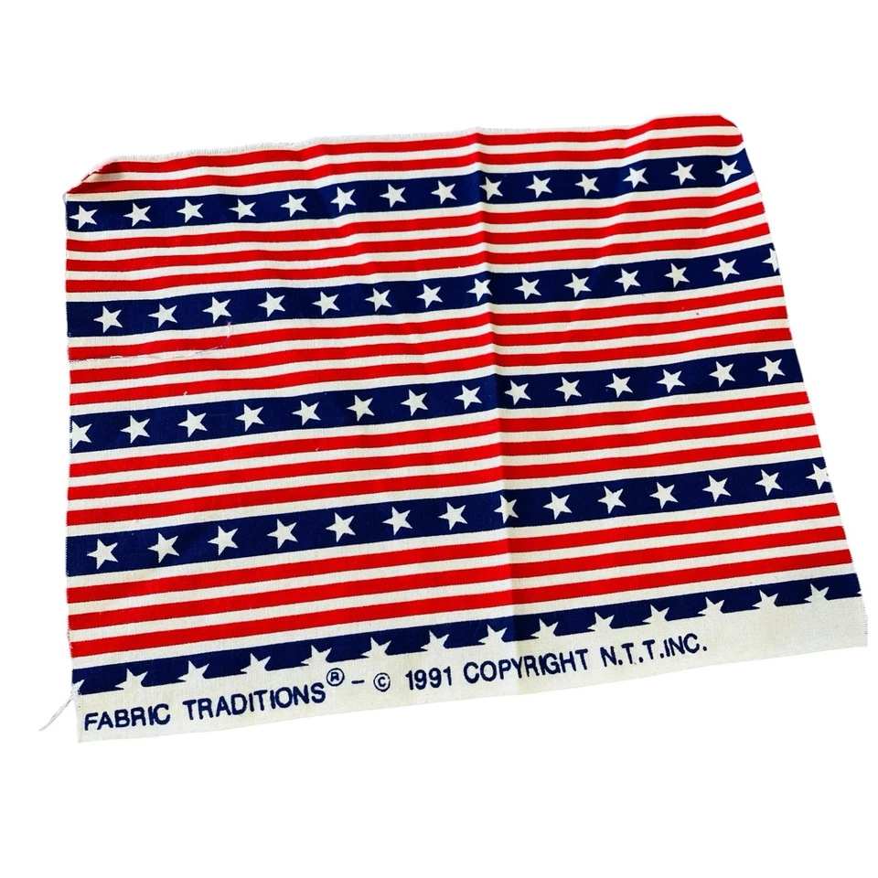 VINTAGE 1991 FABRIC TRADITIONS 4th of July Scraps American Flag Stars Stripes - Image 2 of 4
