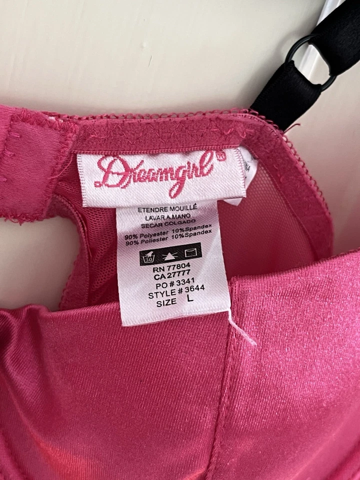 Dreamgirl Mujer Talla L Rosa Negro Lazos Ligas Lencería Peluche Camisón Foto 2 de 4