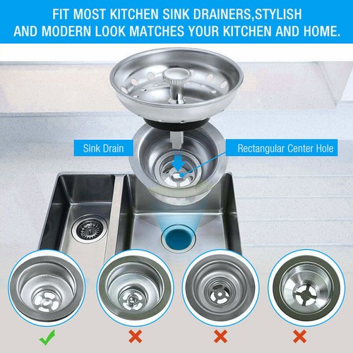 PACK de 2 coladores de cesta para fregadero de cocina de acero inoxidable y tapón de drenaje para la mayoría - Imagen 6 de 11