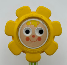Vintage 1973 Fisher Price Yellow Flower Rattle w/ google eyes and mirror 424