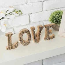 Rustic Exposed Wood 4 Inch Block Letters Love Sign, Decorative Mantel Word Sign