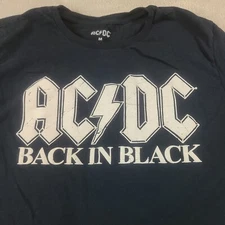 AC DC Mens Adult Medium Heavy Metal Rock And Roll Black Back In Black T-Shirt