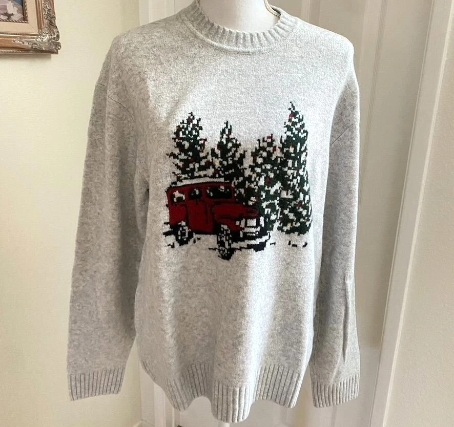 Abercrombie & Fitch Unisex Soft AF Holiday Sweater Size Large Bronco Pine Trees - Image 2 of 4
