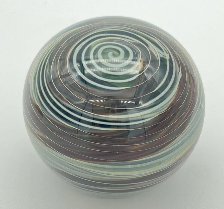 VTG 1986 DANIEL EDLER Paperweight Signed "Optic Weight" 120824 Blue & Brown EUC - Image 2 of 4