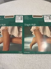 Vtg 2 JC Penney Stretch Thigh High STOCKINGS Average Reinforced Toe New