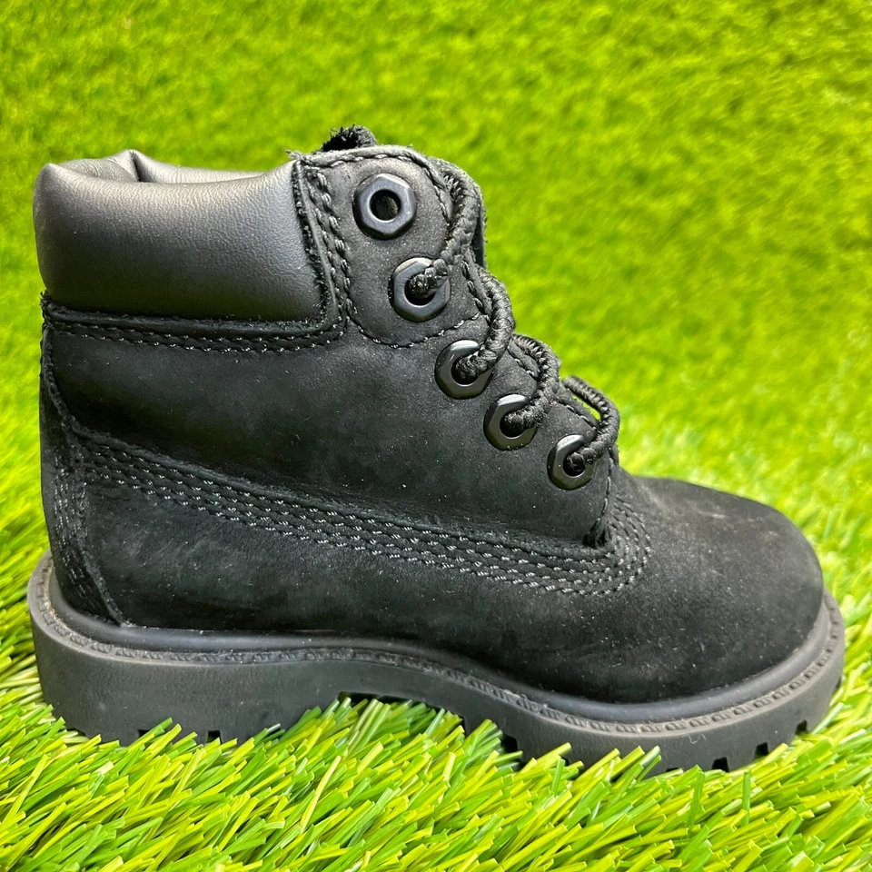 Timberland 6 pulgadas premium niño pequeño talla 6C negro exterior cuero botas impermeables Foto 4 de 4
